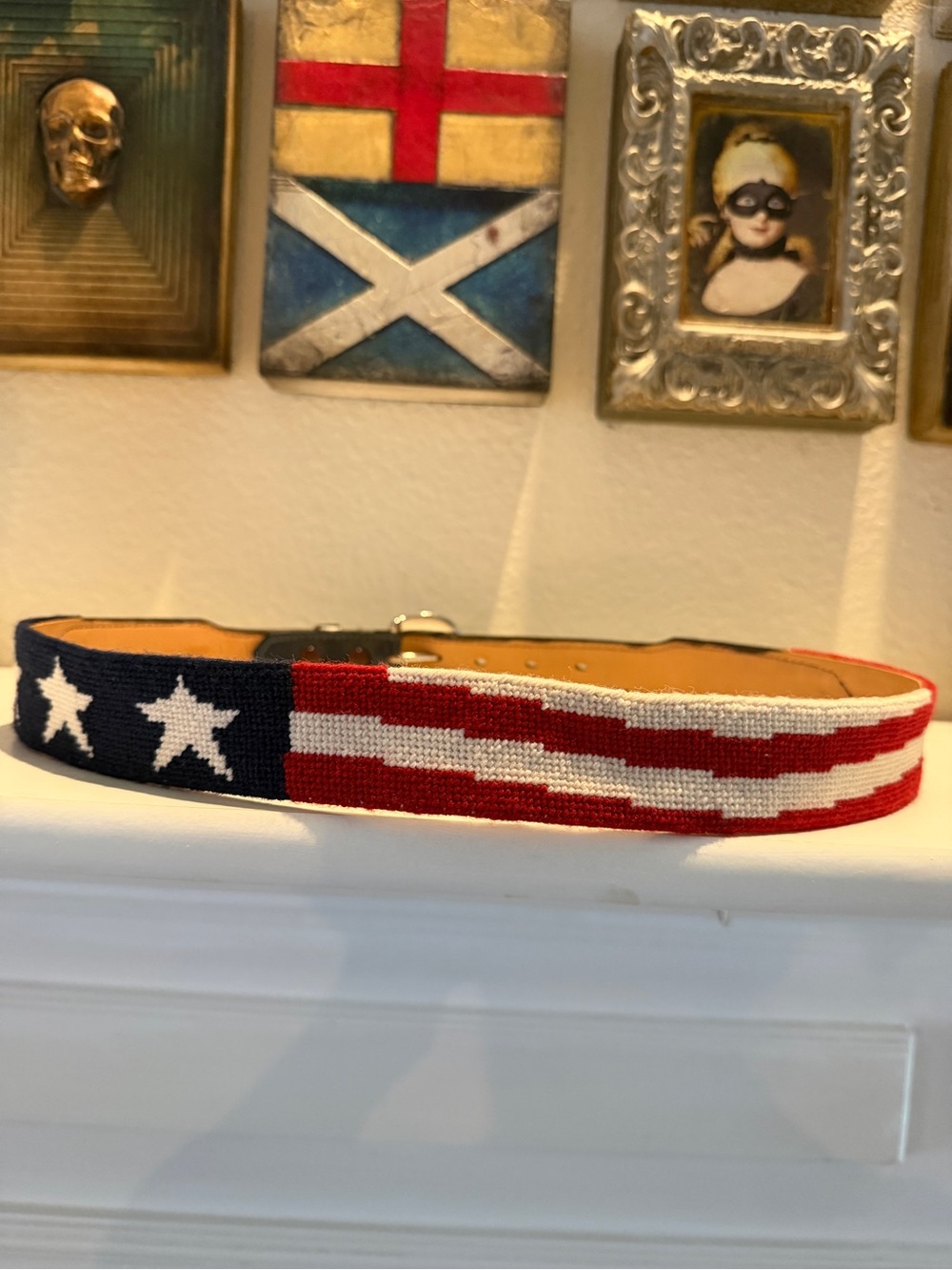 Needlepoint American Flag Silver Buckle – 1.5”‎ Wide, 38.5” long